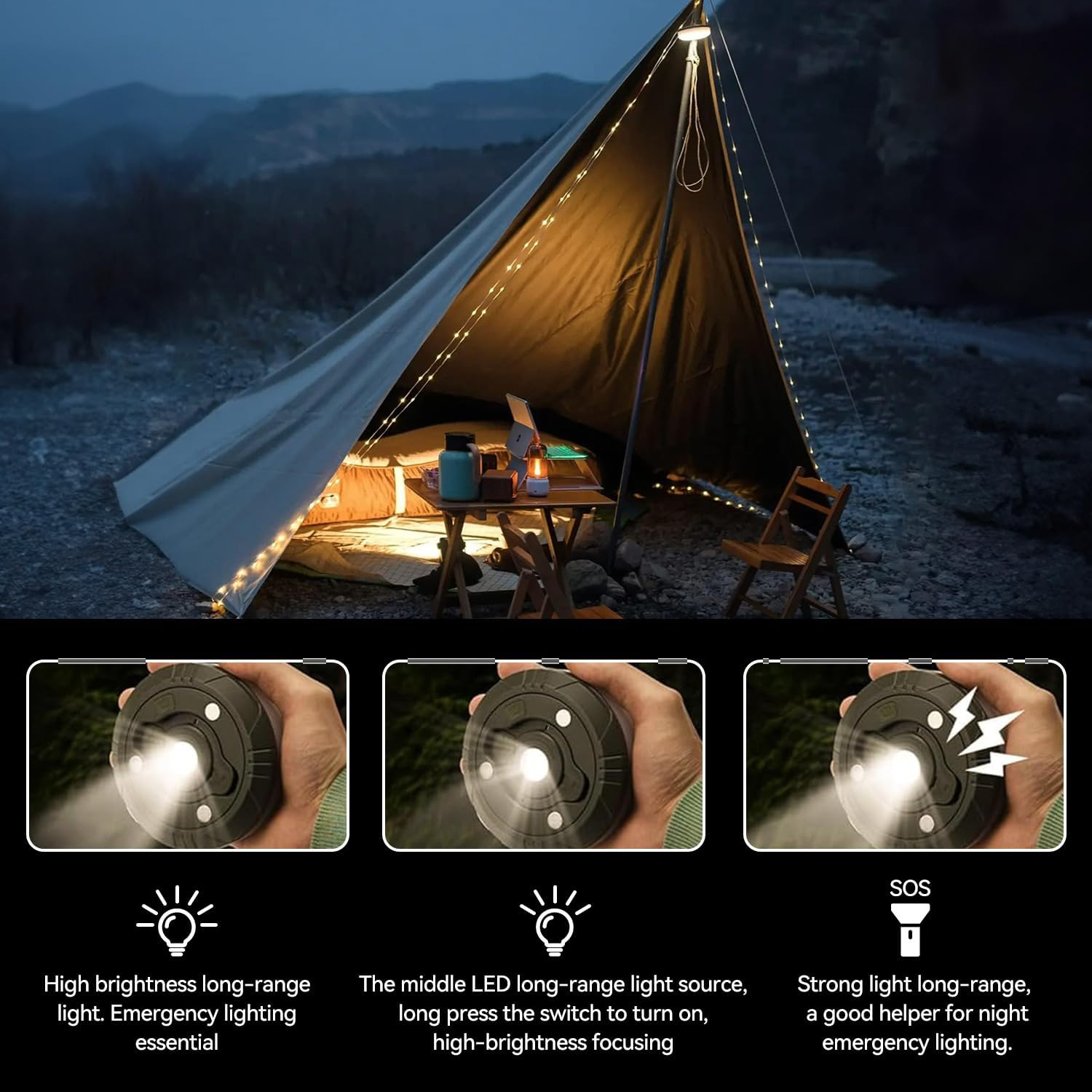 Theapro Roll up Camping Fairy Lights 10 M/33Ft String Light for Indoor Outdoor 2-In-1 IP67 Waterproof Rechargeable LED Lights for Decorative Party Diwali Festival (Warm White) image number 7