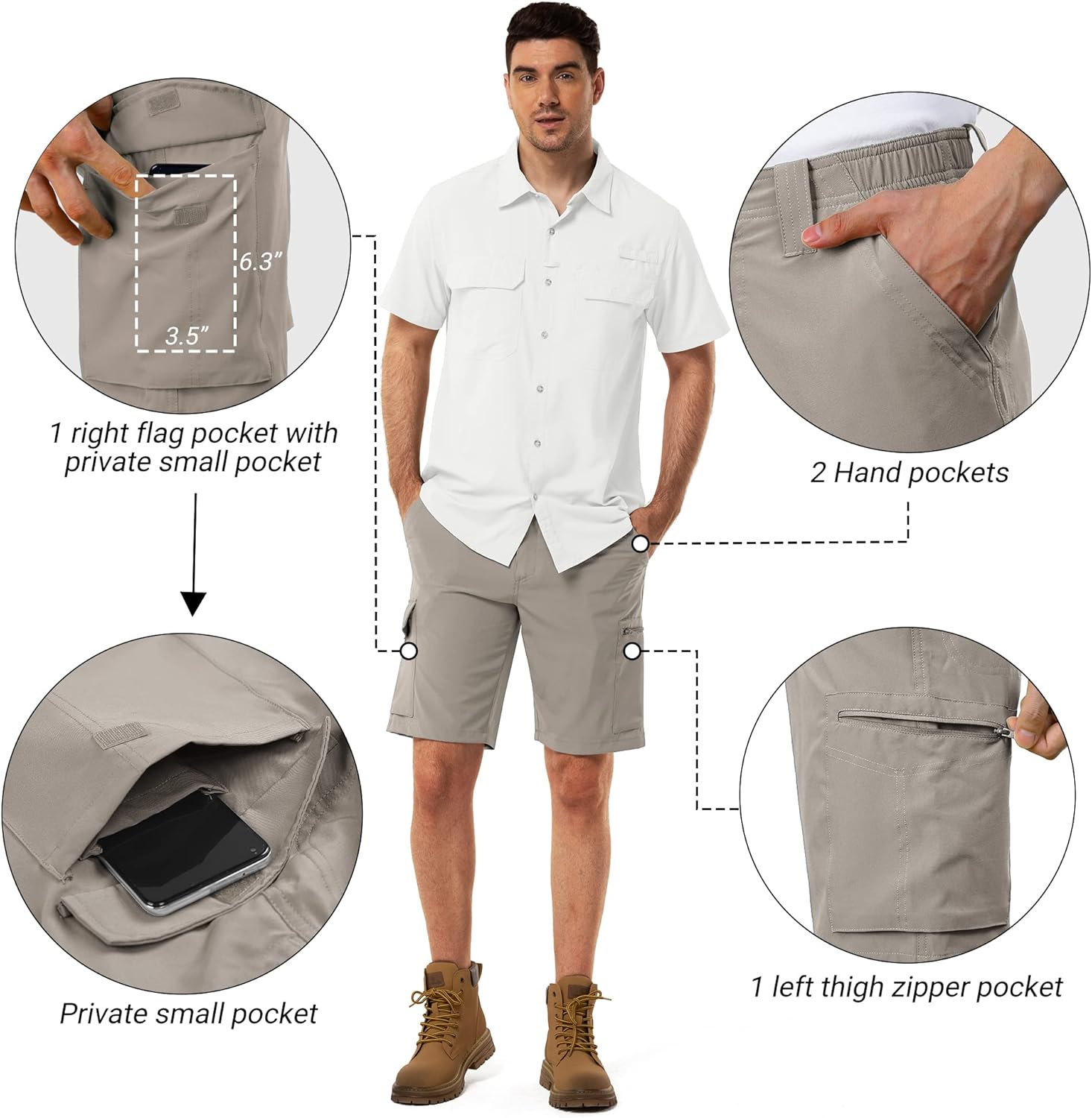 33,000Ft Men'S Golf Shorts with UPF50+ Summer Trekking Pants, Packable Outdoor Cargo Bermuda Shorts with 7 Pockets for Hiking, Camping, Travelling image number 3