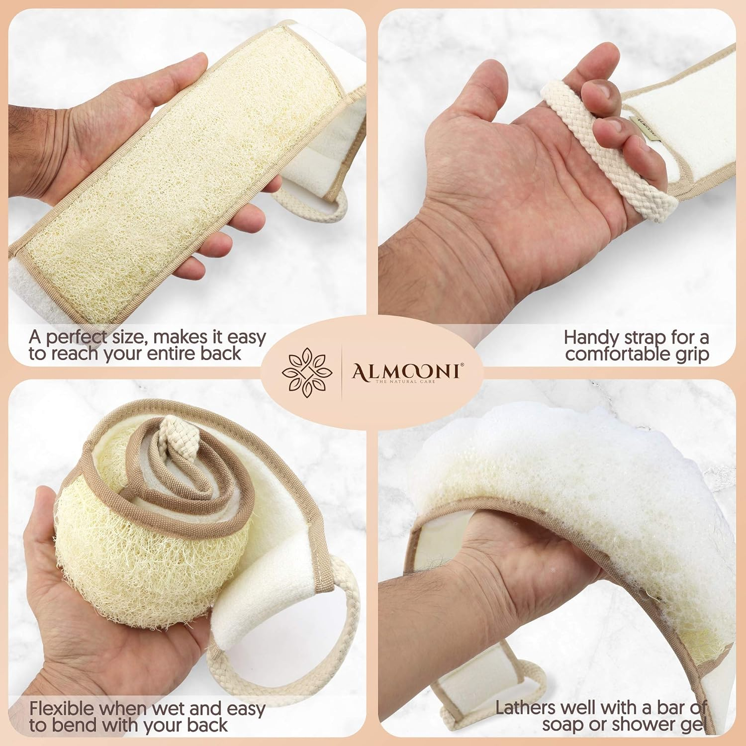 Almooni Natural Egyptian Loofah Back Scrubbers for Use in Shower, Exfoliating Natural Loofah Back Scrubber for Shower for Men and Women to Clean Your Back Deeply - 1 Count (1 Pack) image number 5
