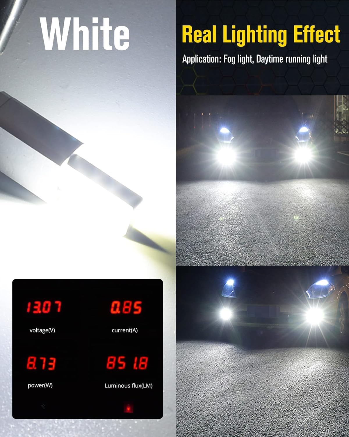 HOCOLO 2X L2 H1 6000K LED Fog Light Bulbs Set, 6000LM 6-2525-SMD Ceramic Lamp Beads, Plug and Play Fog Lamps Replace Bulb for Cars Vehicle ATV/UTV off ROAD LIGHT (White, H1) image number 4