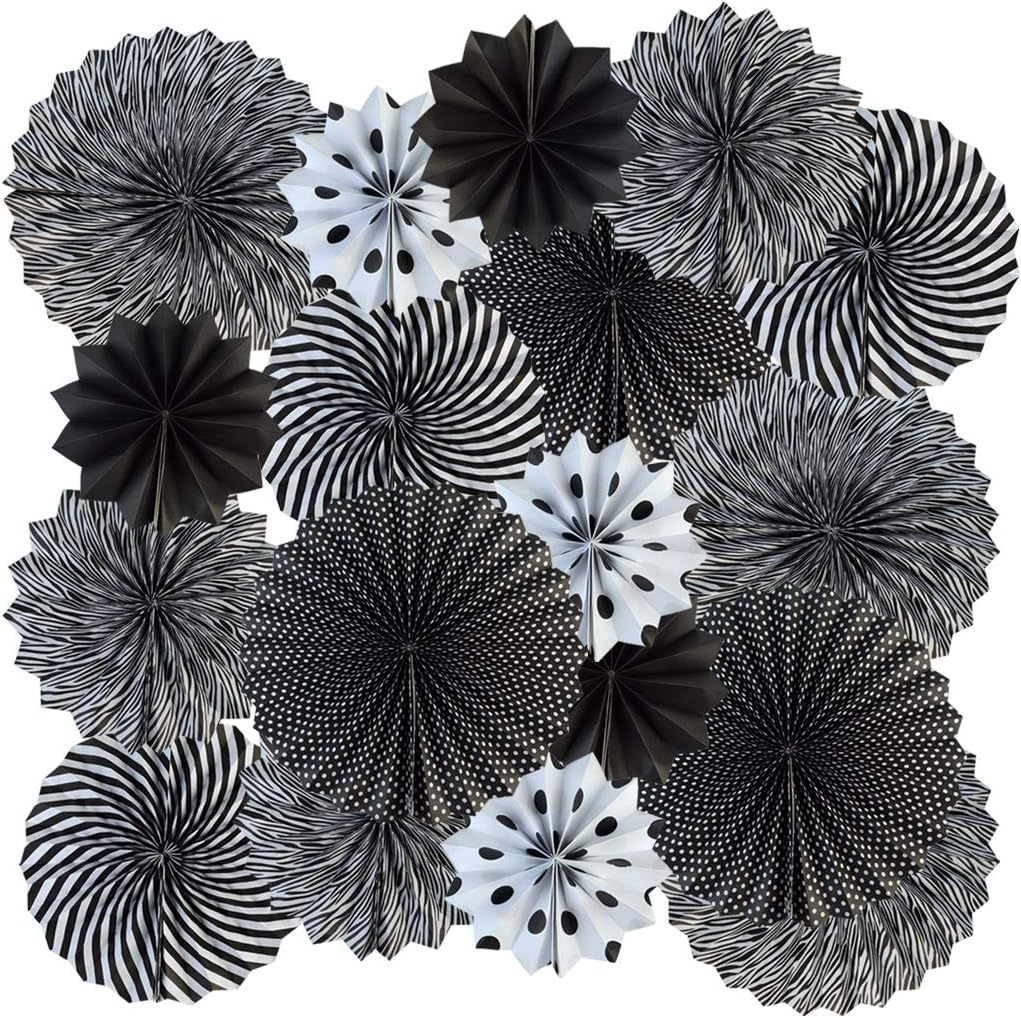 Party Hanging Paper Fans Set, Red round Pattern Paper Garlands Decoration for Birthday Wedding Graduation Events Accessories, Set of 18 Red