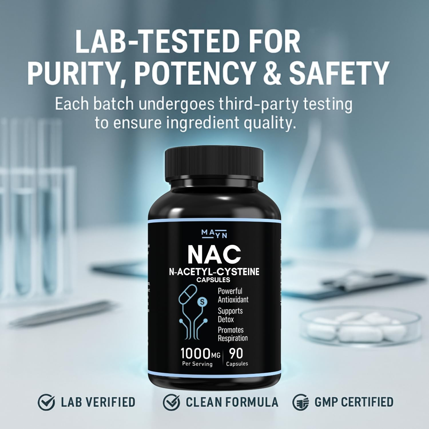 N-Acetyl-Cysteine NAC 1000Mg &ndash; Vegan Capsules | High Strength | Non-Gmo, Gluten-Free, No Fillers | Dietary Supplement by MAYN image number 1