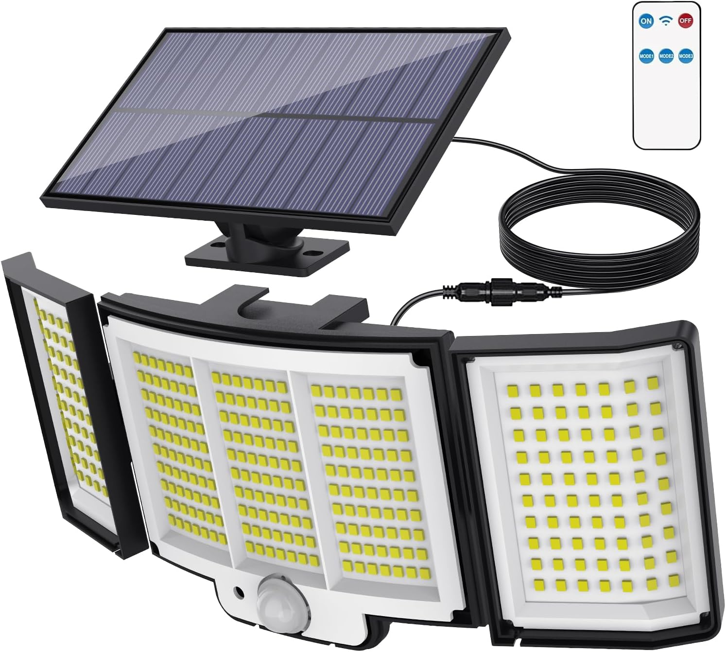 YACAISI Solar Lights Outdoor, LED 2500LM Solar Motion Sensor Flood Outdoor Lights with Remote Control, 3 Heads Lp65 Waterproof Flood Security Lights for Dusk to Dawn Yard Garage Patio Wall image number 4