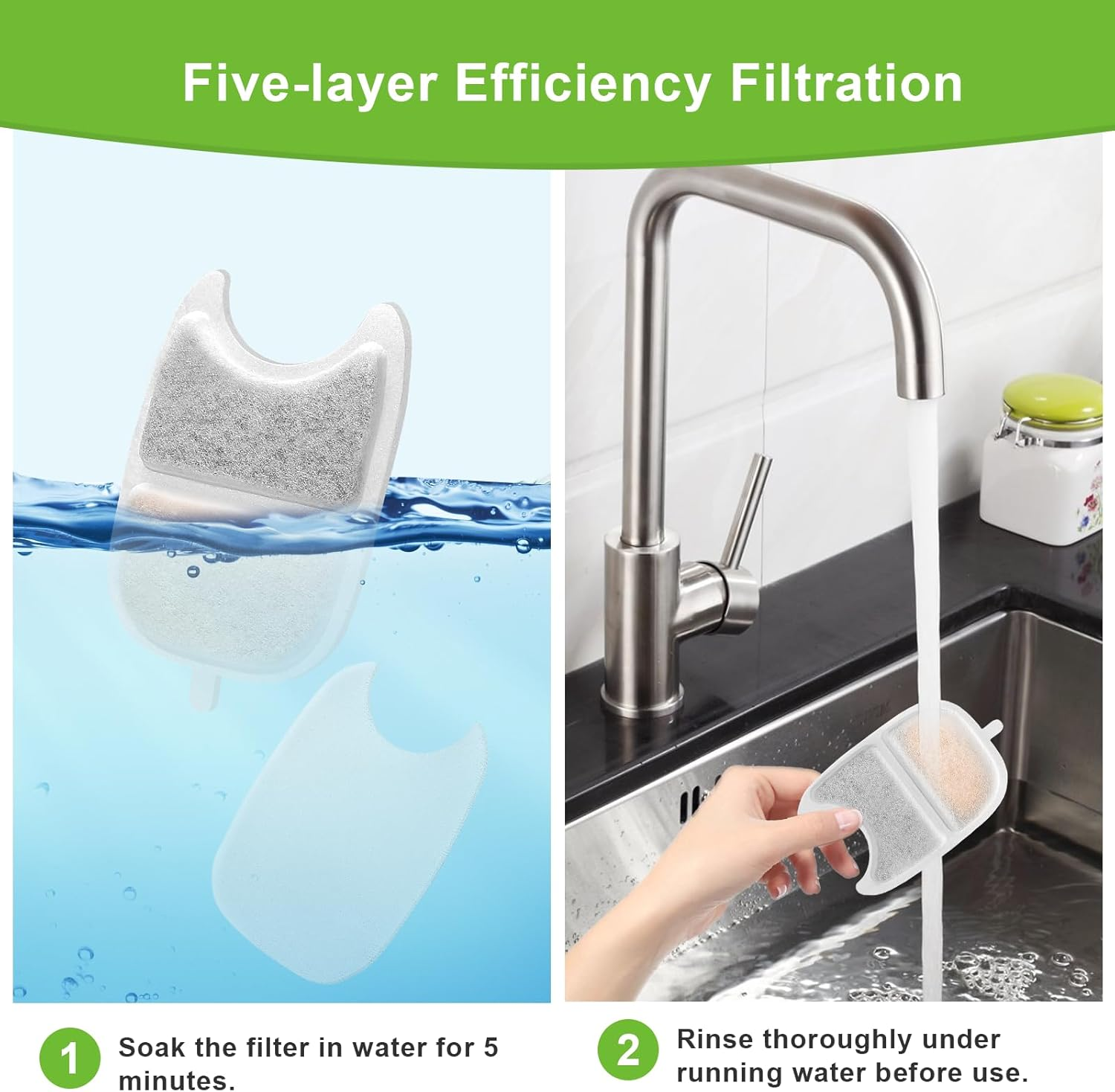 Cat Fountain Filter 12 Set, 12 Pieces Filter Cat Fountain and 24 Pieces Foam Filter Replacement Filter with Resin and Activated Carbon with for 4L Cat Fountain Wireless with Motion Sensor image number 2