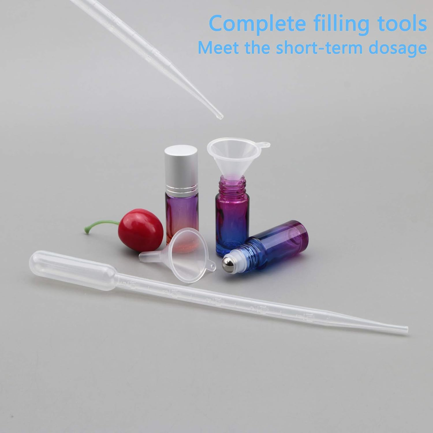 Newzoll 26Pcs Essential Oil Roller Bottles Set, 5Ml Roller Bottles with 5Ml Droppers, Funnels & Opener, Glass Roll-On Bottles for Perfumes Aromatherapy Oils Liquid