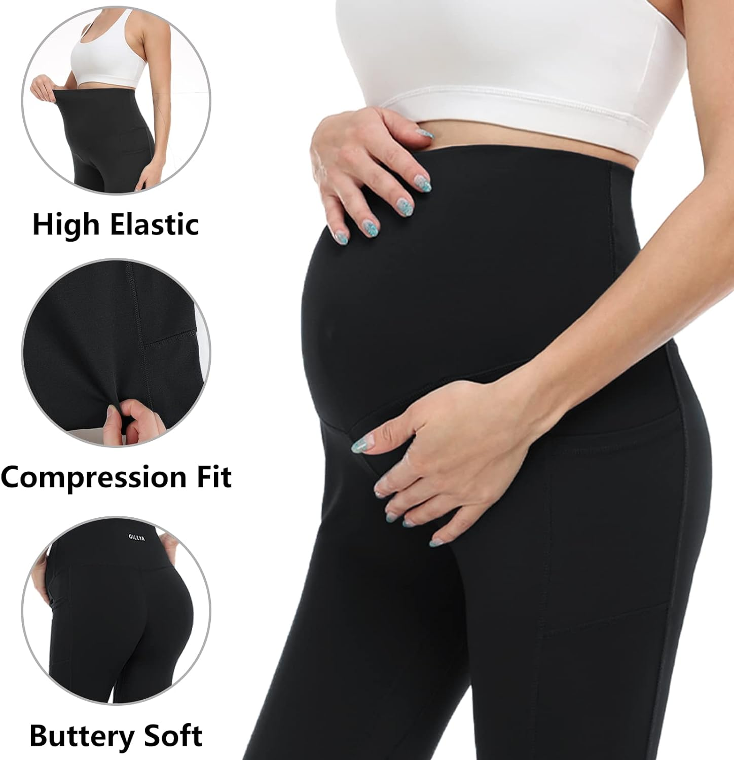 GILLYA Maternity Leggings over the Belly for Women Pregnancy Active Wear Workout Yoga Gym Compression Comfy Tights Pants image number 6