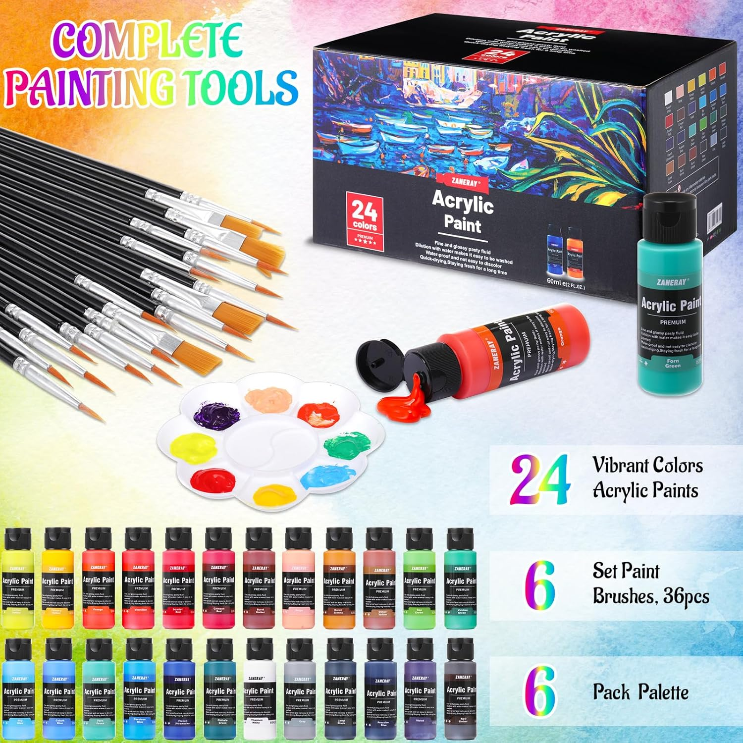 Amazingspark 6 Set Paint and Sip Kit for Adults 8"X 10" Pre Drawn Canvas for Painting Dly Acrylic Paint Set Canvas Panels Wood Easel, 24 Colors 60Ml 2Oz for Date Night Party Favors (Art Lady) image number 4