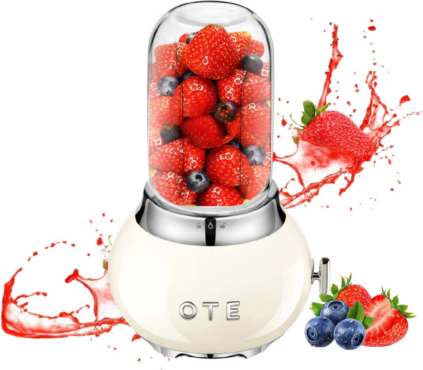 OTE Smoothie Blender, Retro Kitchen Small Glass Blender for Shakes and Smoothie with 400Ml Glass Container to Go (Beige)