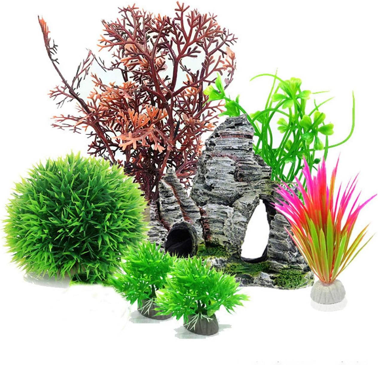 Aquarium Decorations Plants, 8Pcs Artificial Fish Tank Plants and Rock Decor Set, Fish Tank Accessory, Fish Tank Decor, Plastic Plants image number 2