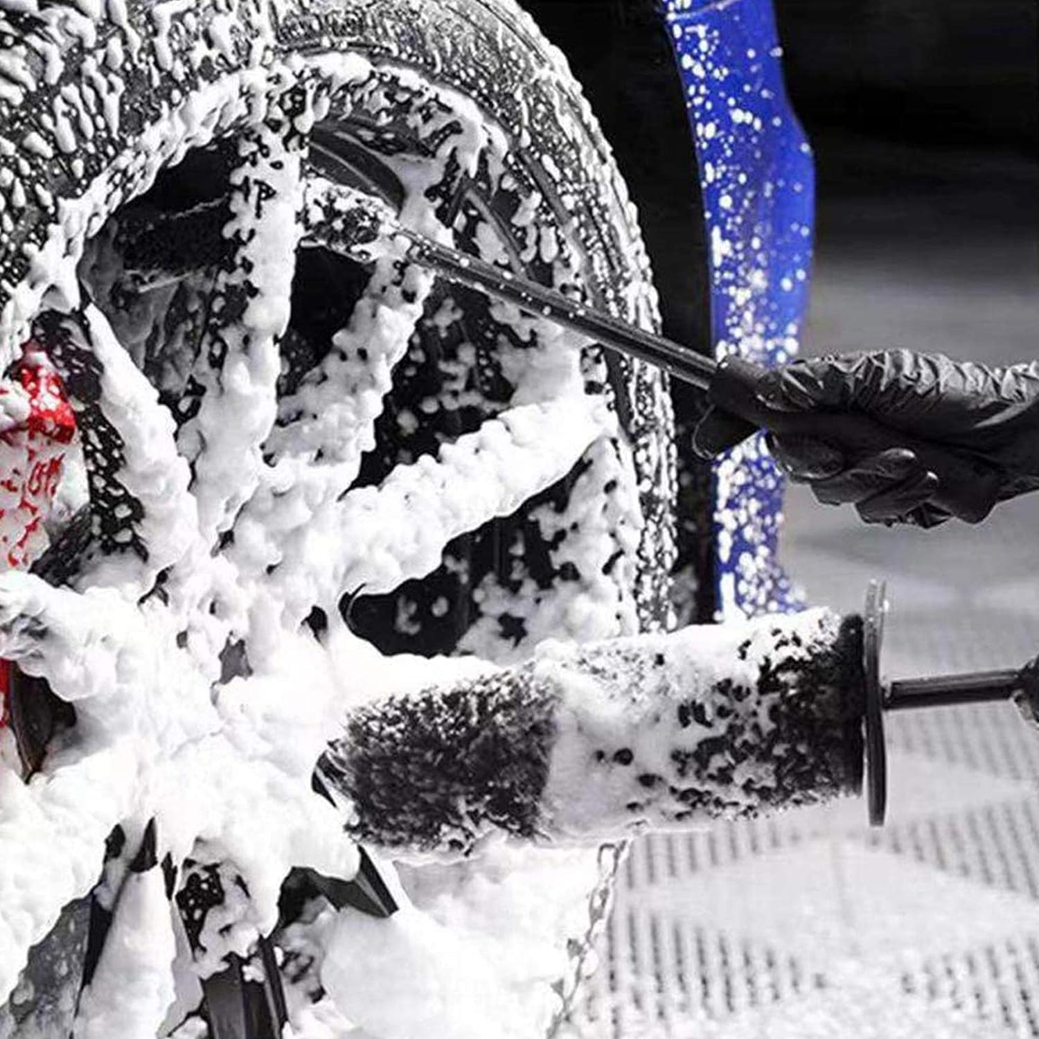 Homiliky 2 Pcs Car Wheel Brushes and Rim Cleaning Brush Long Handle Vehicle Kit Microfiber Hub Different Size Detailing Set Bendable Tire Brush (BLACK&WHITE) image number 3