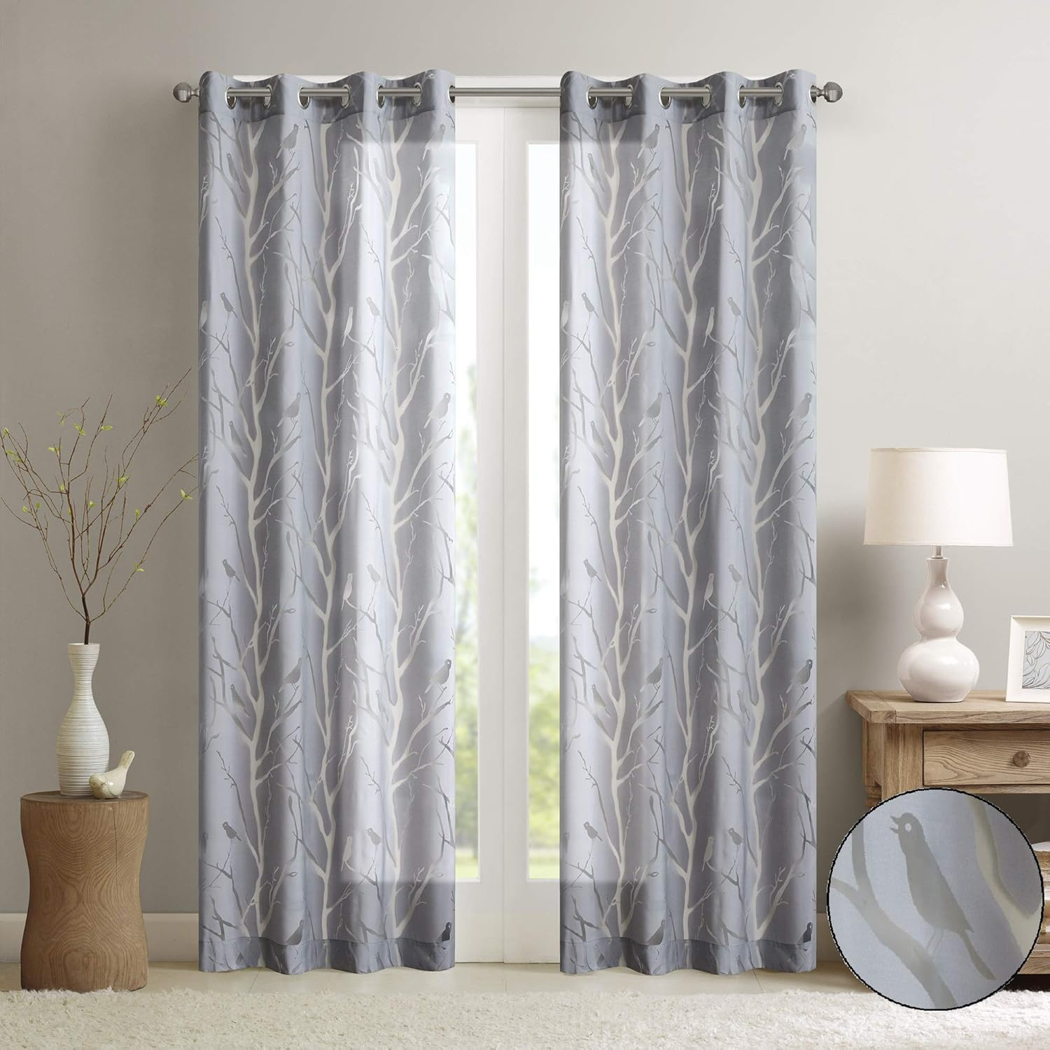 Madison Park Cecily Semi Sheer Single Panel Window Curtain Burnout Botanical Print, Easy to Hang, Fits up to 1.25" Diameter Rod, 50X84, Leaves Aqua