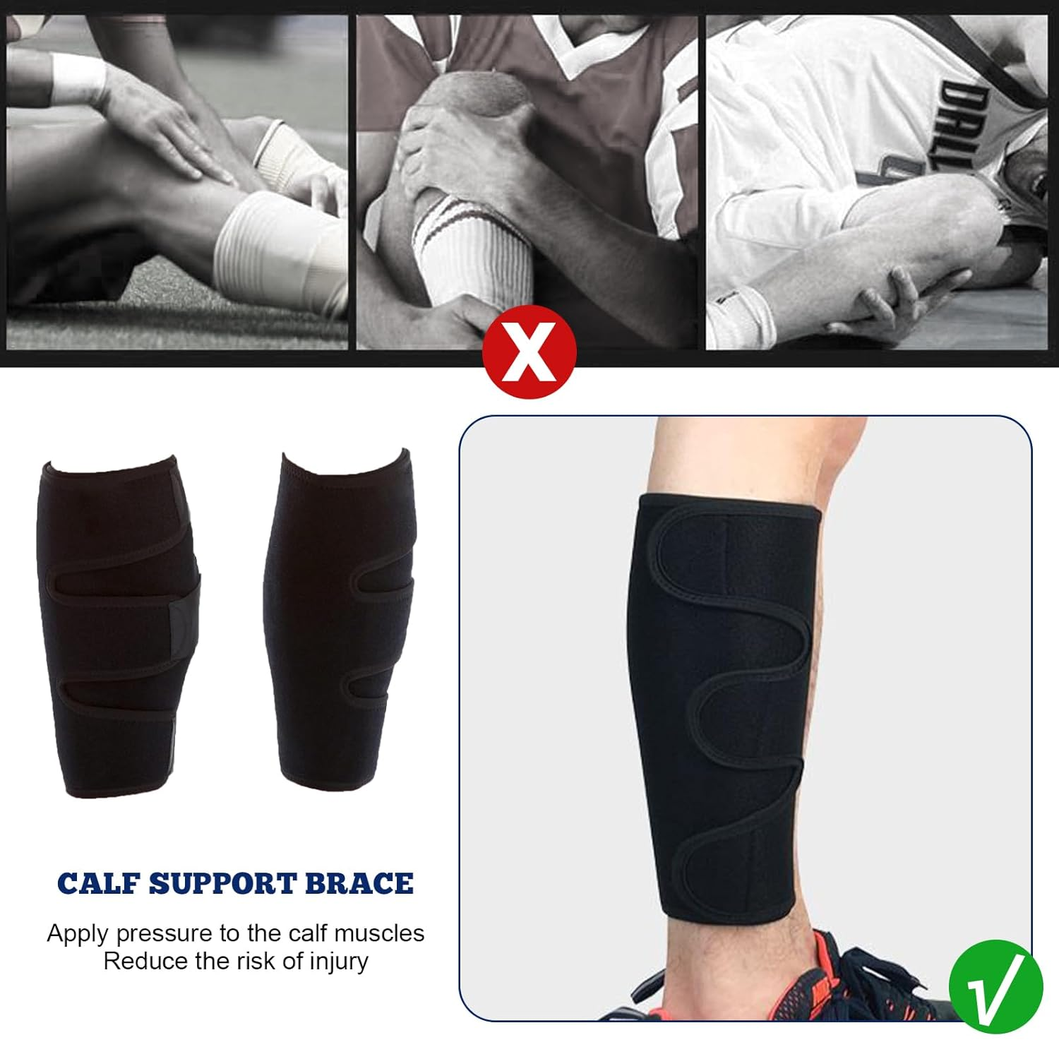 Calf Support Brace 2 Pack Adjustable Shin Splint Compression Sleeve - Calf Support Bandage with Adjustable Shin Compression Wrap for Leg Pain Relief image number 4