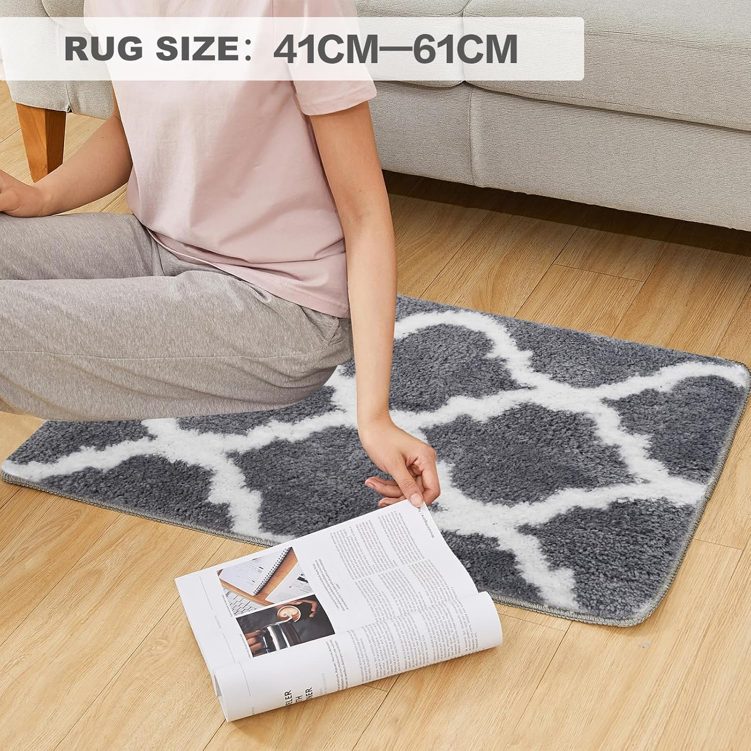 Bathroom Mat Rug, Non Slip Extra Absorbent Microfiber Bath Carpet, 41X61Cm, Soft Comfortable Plush Shaggy Floor Mat, Area Rug Carpet for Bathroom Floor, Tub and Shower, Kitchen (Style B, 41X61Cm) - Style B image number 4