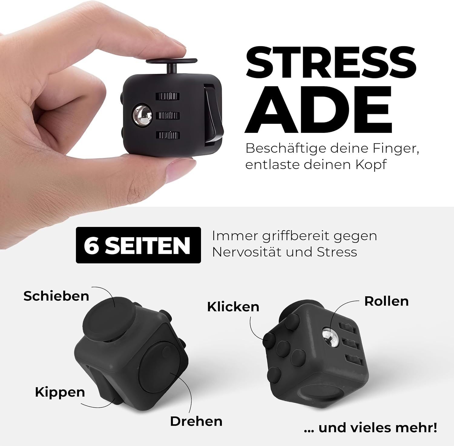 VAPIAO Fidget Cube - Anti-Stress Cube - Stress Cube Toy for Stress Relief in Anxiety, for All Ages in Black image number 2