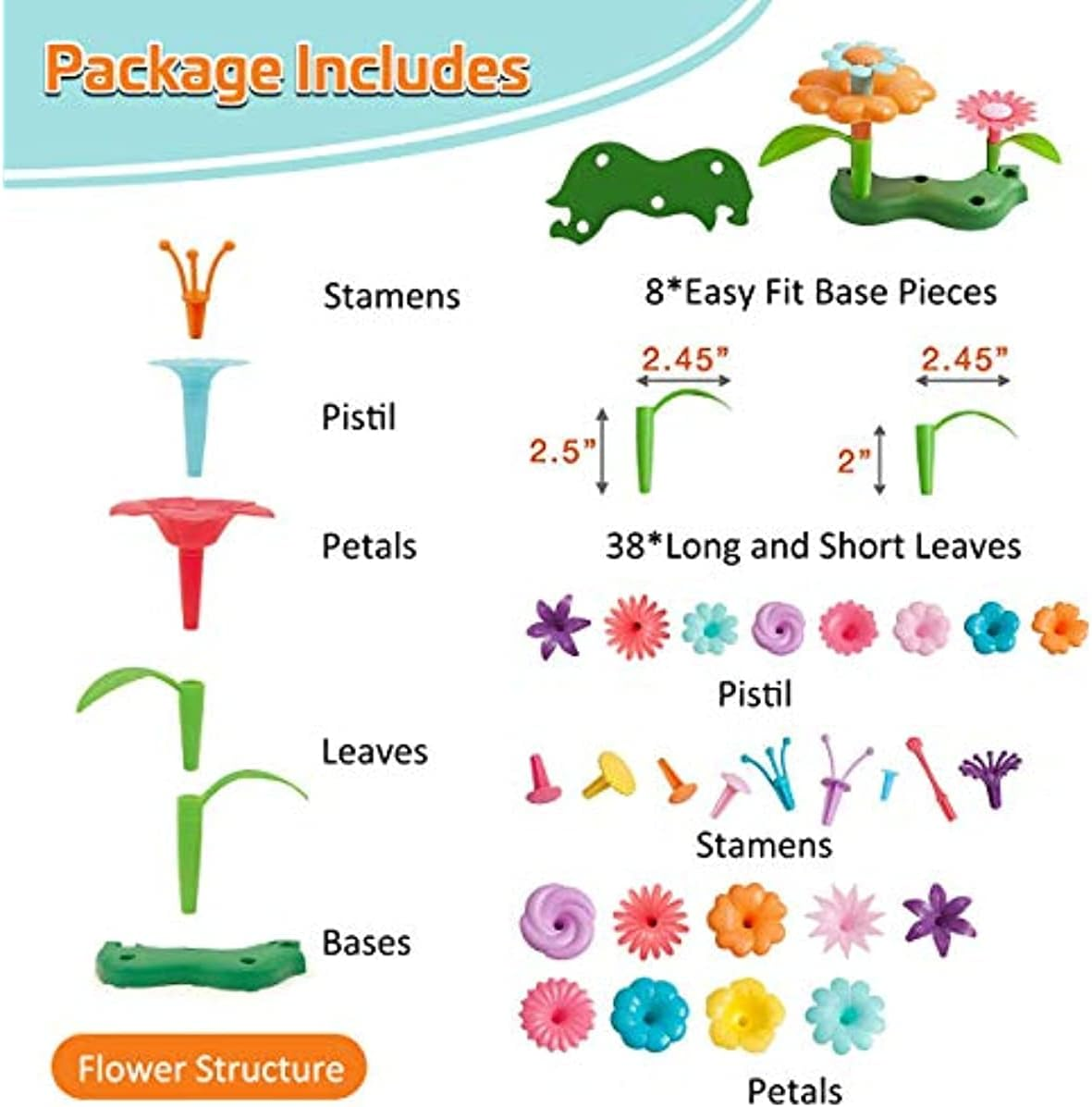 Flower Garden Building Set 98 PCS Arts and Crafts for Girls 11 Colors Birthday Gifts 3-6 Year Old Girls