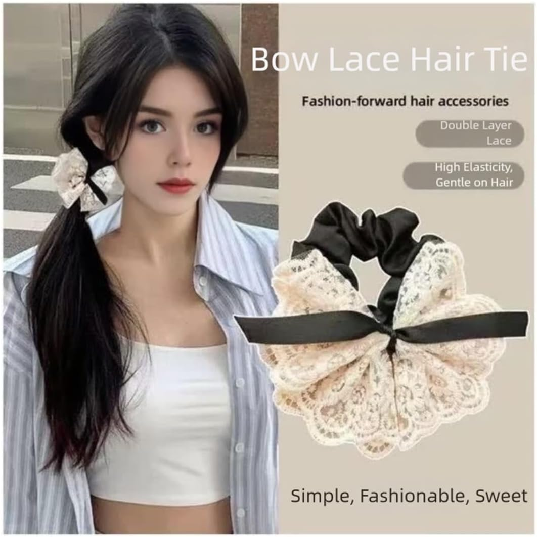 Pack of 6 Hair Bobbles Scrunchies for Women French Hair Accessories Retro Satin Elastic Thick Bands Hair Clip Hair Ties image number 6