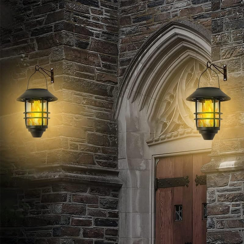 Clearhill 2 Pack Aluminium Solar Wall Lantern Outdoor, Hanging Solar Flickering Flames Lights Outdoor, Hanging Solar Lamps Wall Mount for Front Porch, Patio and Yard image number 3