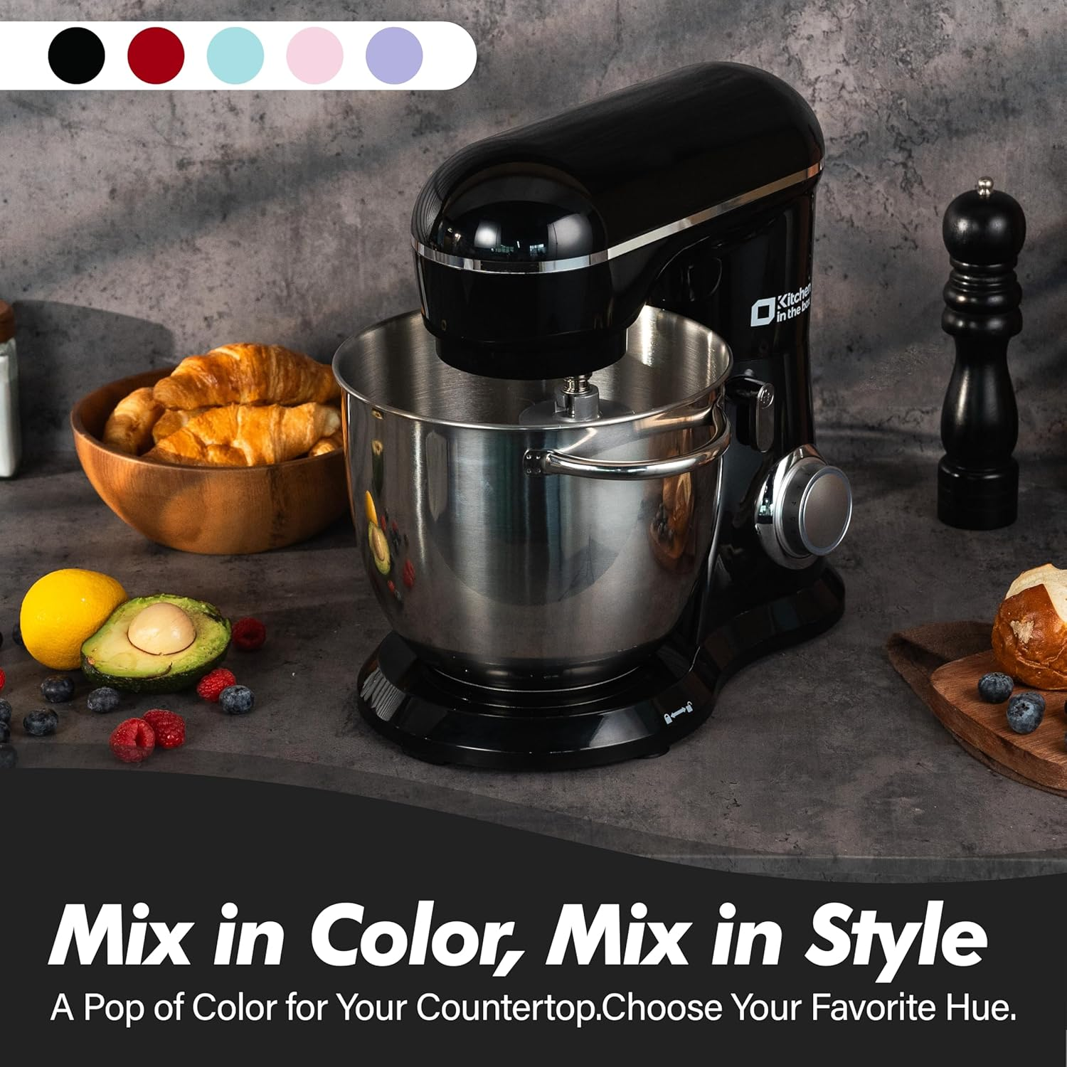 Kitchen in the Box Stand Mixer, 1300W 6L Kitchen Mixer for Home Baking, 10-Speed Tilt-Head Dough Mixer, Electric Mixer with Dough Hook, Beater and Whisk, Black image number 3
