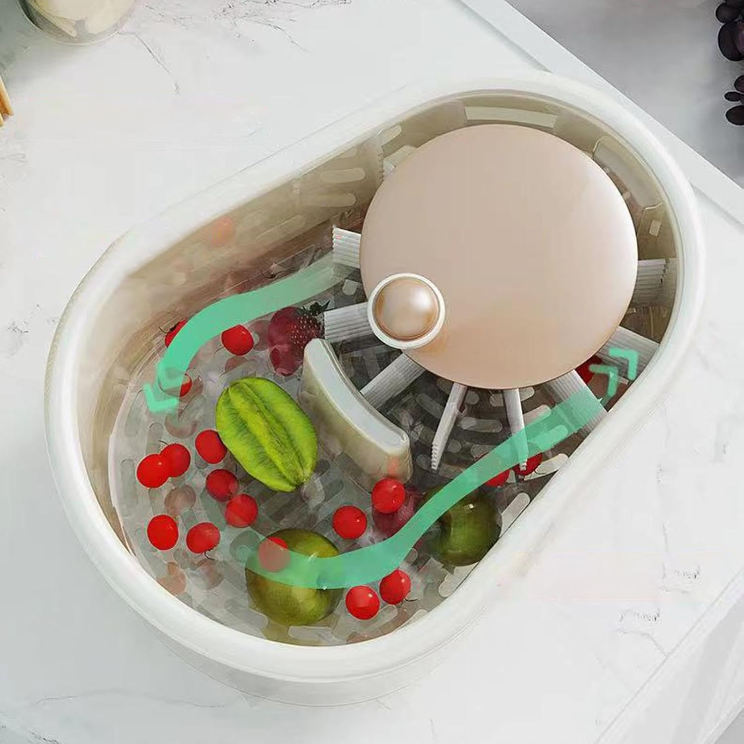 Vegetable Washer Spinner - Kitchen Scrubber Bowl Washing Machine | Efficient Cleaning Vegetable Spinner, Green Vegetable Spinner with Self-Draining System, Efficient Salad Machine image number 2