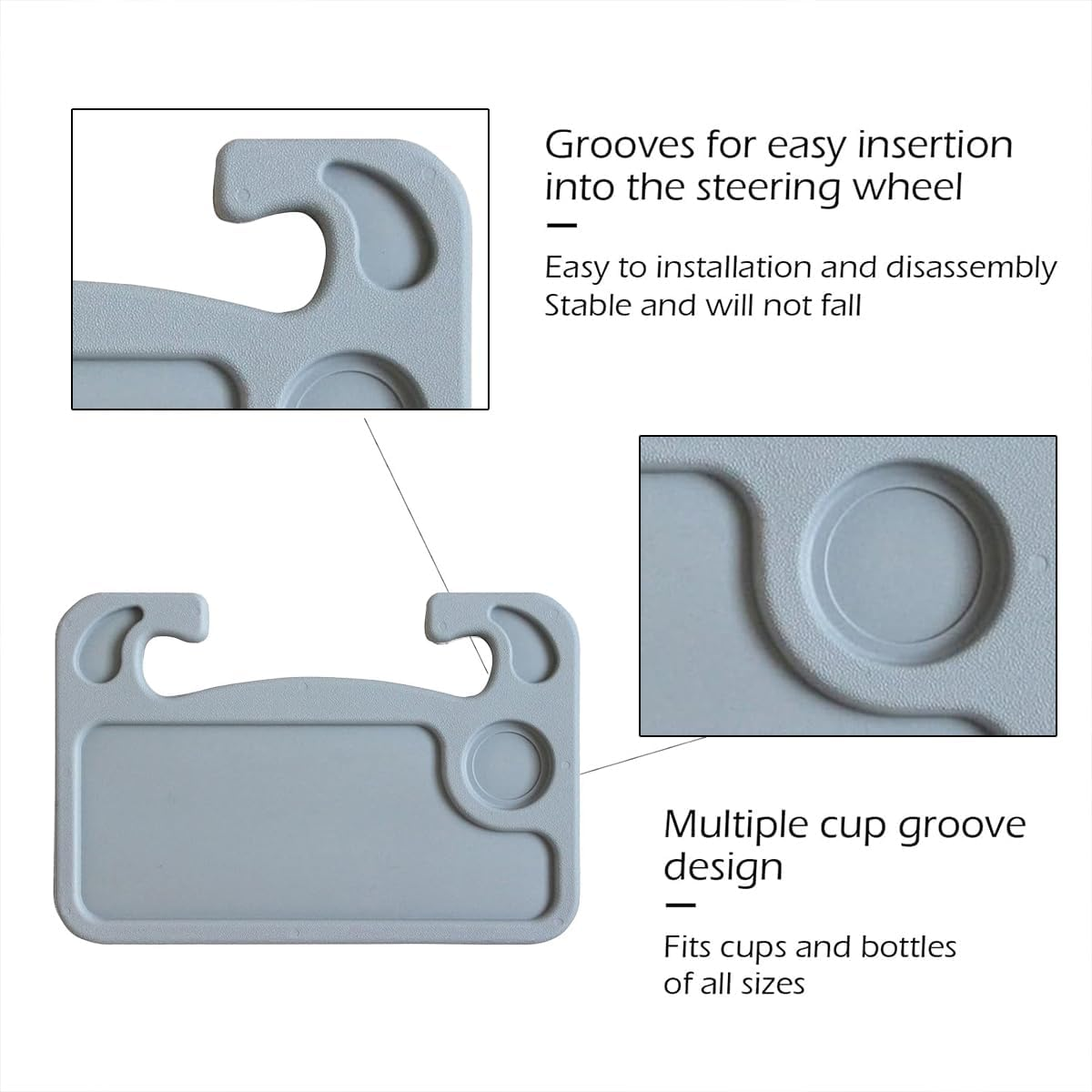 AIMALL Grey Car Steering Wheel Tray ABS Portable Desk Dining Table Laptop Holder 16.9In X 11.4In Multi-Function Vehicle Dinner Plate Writing Office Bracket image number 2
