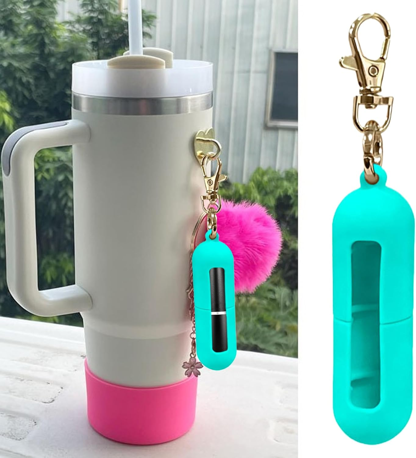 Jeruytgh Lipstick Keychain - Portable Silicone Cover - Lipstick Holder | for Gym Workplace Outdoor Activities Daily Commute Travel Purse Wallet image number 2