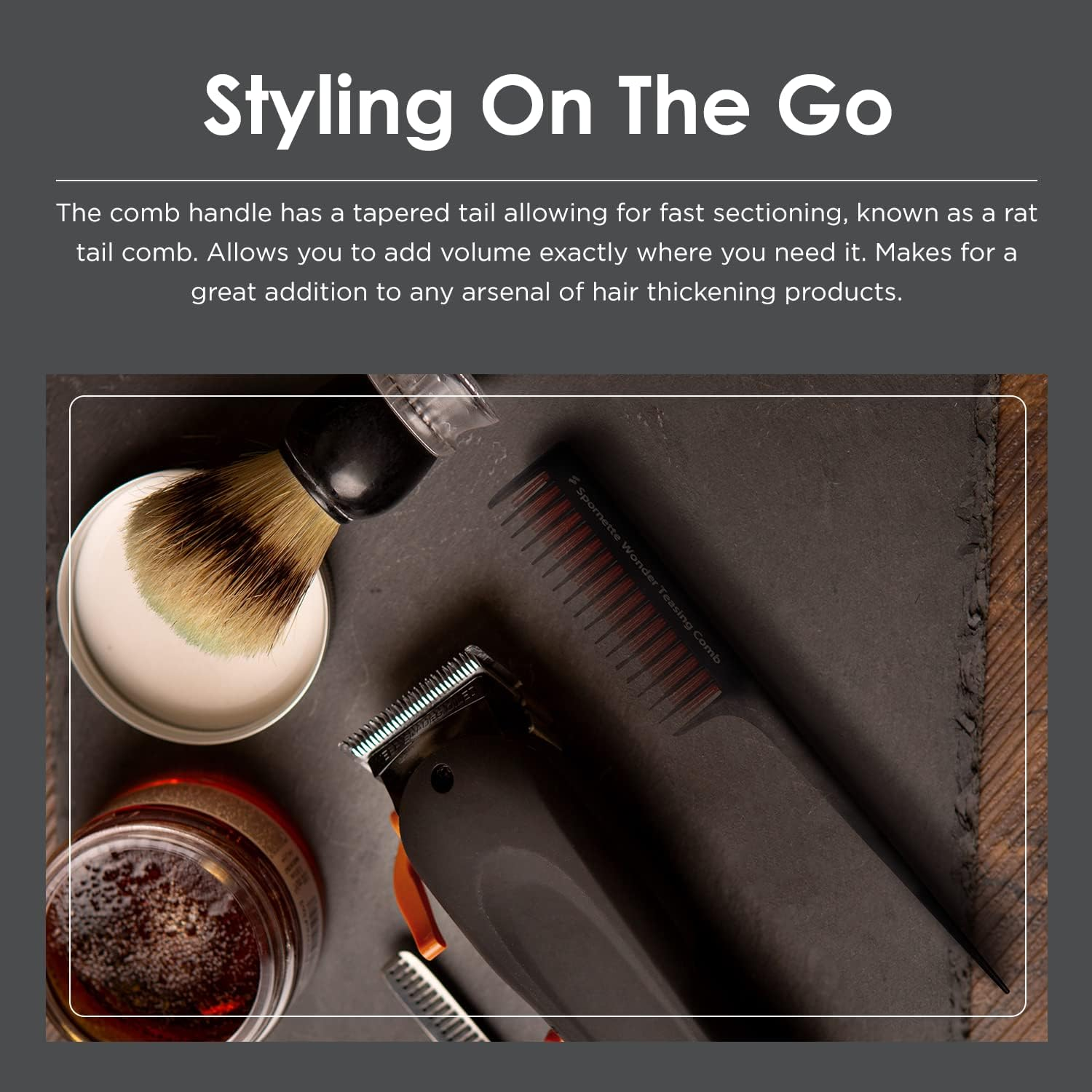 Spornette Little Wonder Rat Tail Comb - Hair Comb for Teasing, Backcombing & Sectioning - Adds Hair Volume to Fine & Thinning Hair - Heat-Resistant, Durable & Portable image number 2