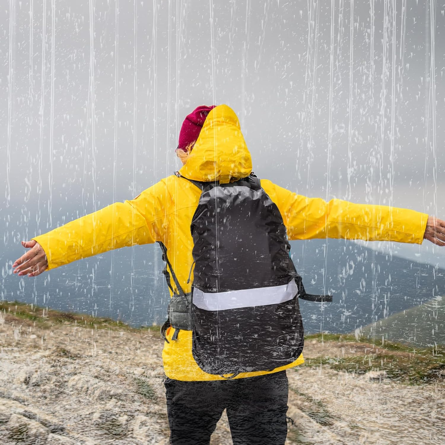 Waterproof Rain Cover for Backpack 35L Reflective Rucksack Rain Cover Schoolbag with Adjustable anti Slip Cross Buckle Strap for Outdoor, Hiking, Camping, Traveling, Cycling image number 3