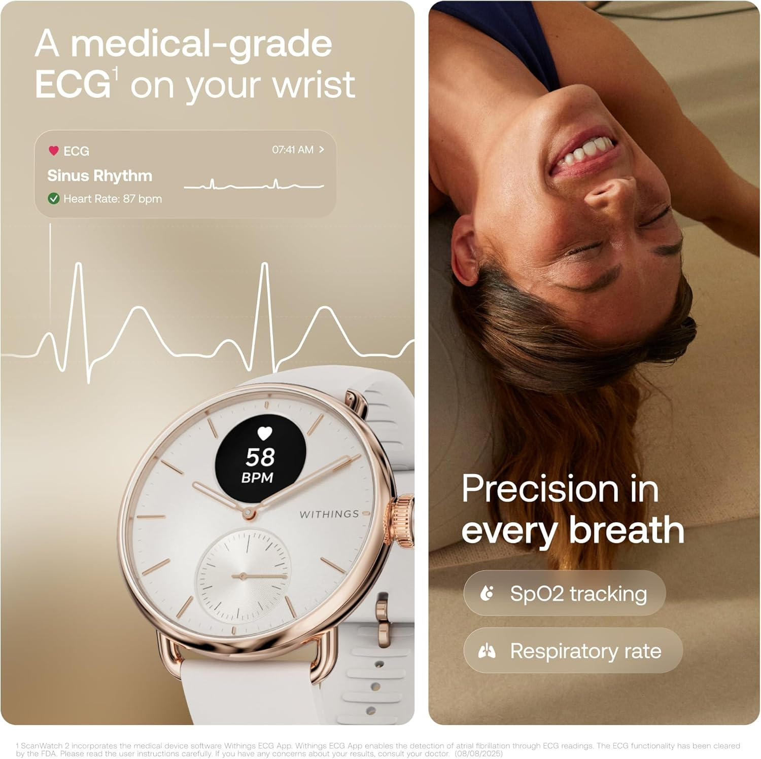 Withings Scanwatch 2 Hybrid Smartwatch, 38Mm, Rose Gold image number 3
