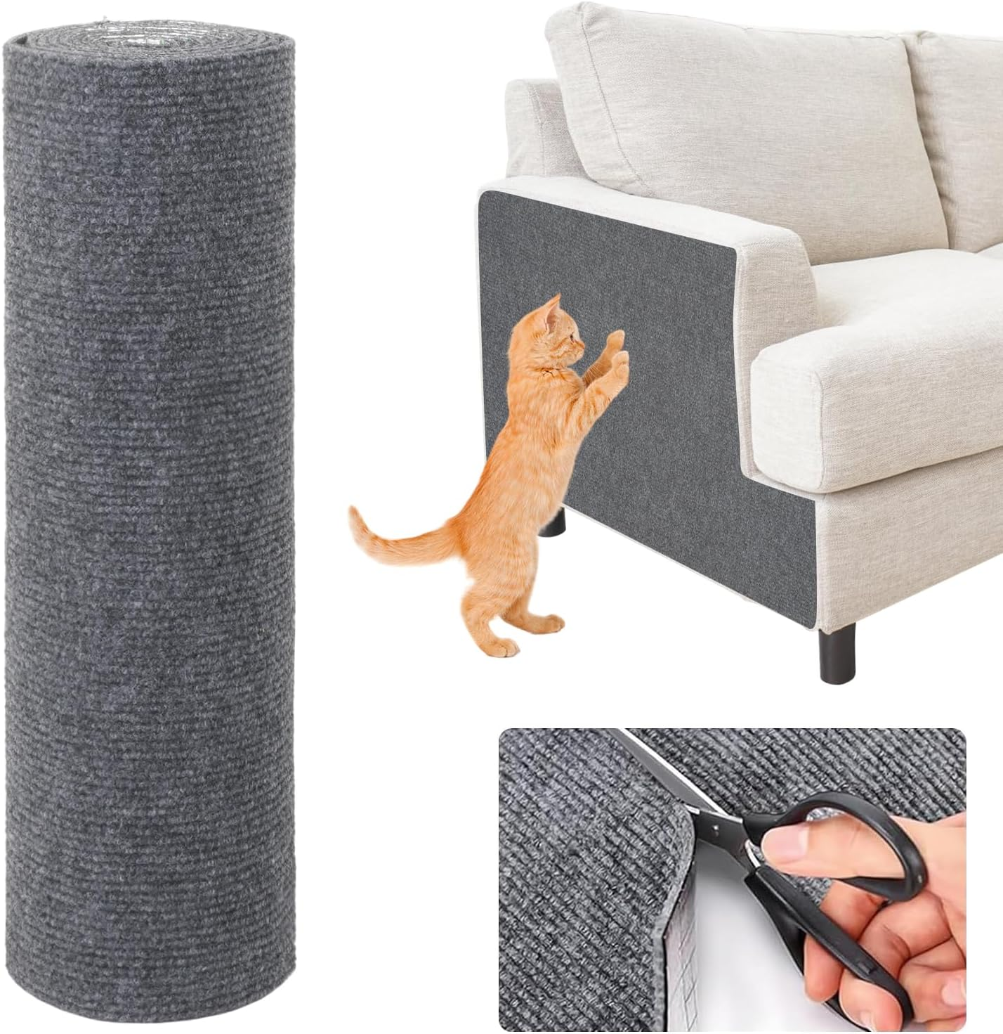 Shengxi Self-Adhesive Cat Wall Scratching Mat, 200 Cm X 40 Cm, Scratching Mat, Cat Scratching Mat, DIY Trimmable Scratching Boards Cat for Protection of Carpets, Sofas and Furniture, Dark Grey