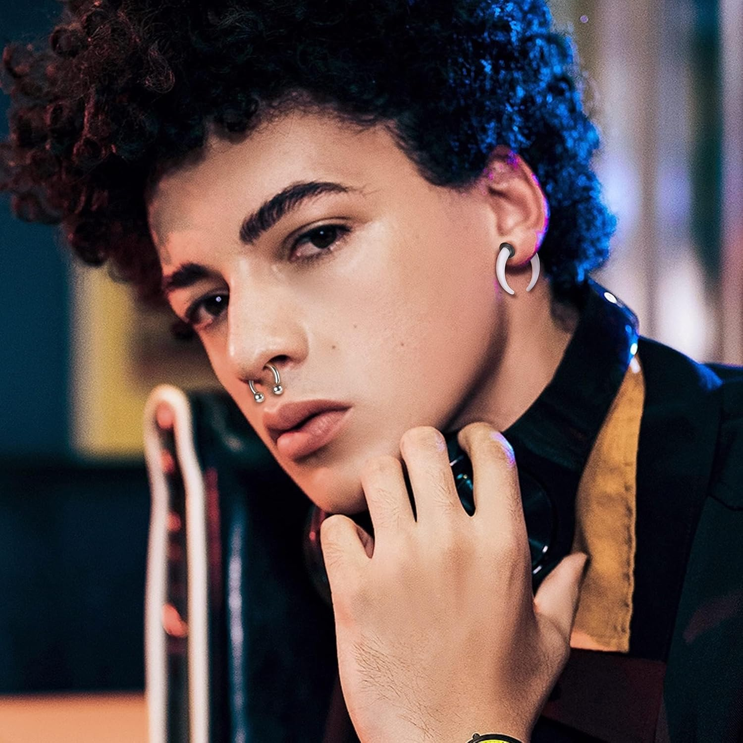 Kakonia 25Pcs 14G-6G Septum Pincher Tapers Horseshoe Septum Rings Acrylic& 316L Stainless Steel Internally Threaded Spike Ball Circular Barbell Ear Nose Septum Stretching Kit for Women Men image number 2