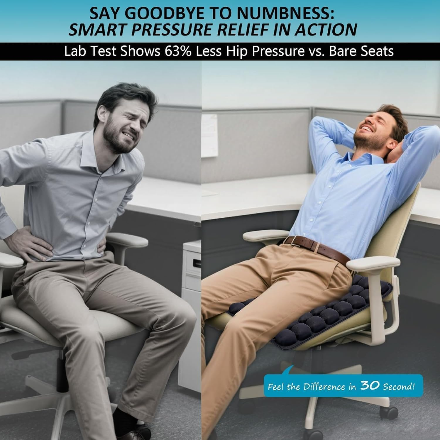 Xinm Air Cushion Inflatable Chair 3D Cell Seat Car Portable Breathable Comfort Office Wheelchair Pad Orthopedics Pain Pressure Relief Camping Seat Mat with Air Pump - 40 X 40 X3.5Cm Black image number 3