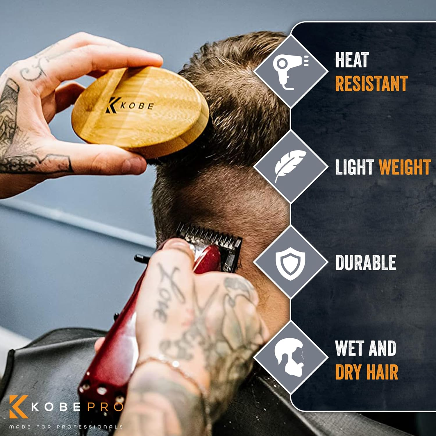 Kobe Palm Men'S Military Style Boar Bristle Hair Brush/Beard Brush - Hand Sized Beard Brush for Men - Perfect for Beard Care - Works Well with Beard Oils (Bamboo) - Beech image number 3