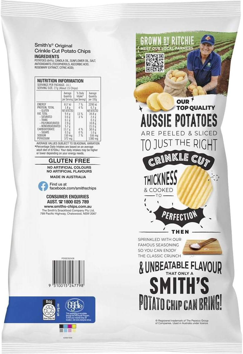 Smiths Crinkle Cut Original Party Size Potato Chips 380 G image number 2
