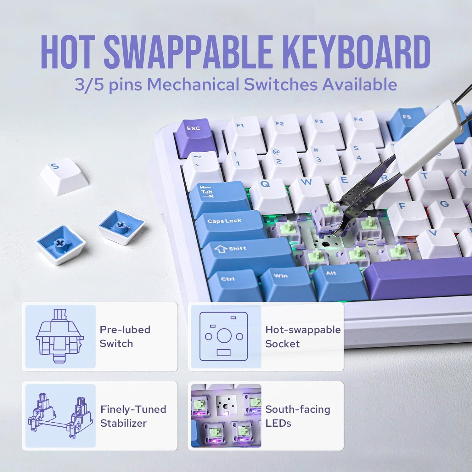 EPOMAKER Cypher81 75% Mechanical Keyboard with TFT Screen & Knob, Type-C/Bt/2.4G Wireless Gaming Keyboard, Cushioned Gasket-Mount Keyboard with RGB Backlight for Pc/Mac (Wisteria Linear Switch)