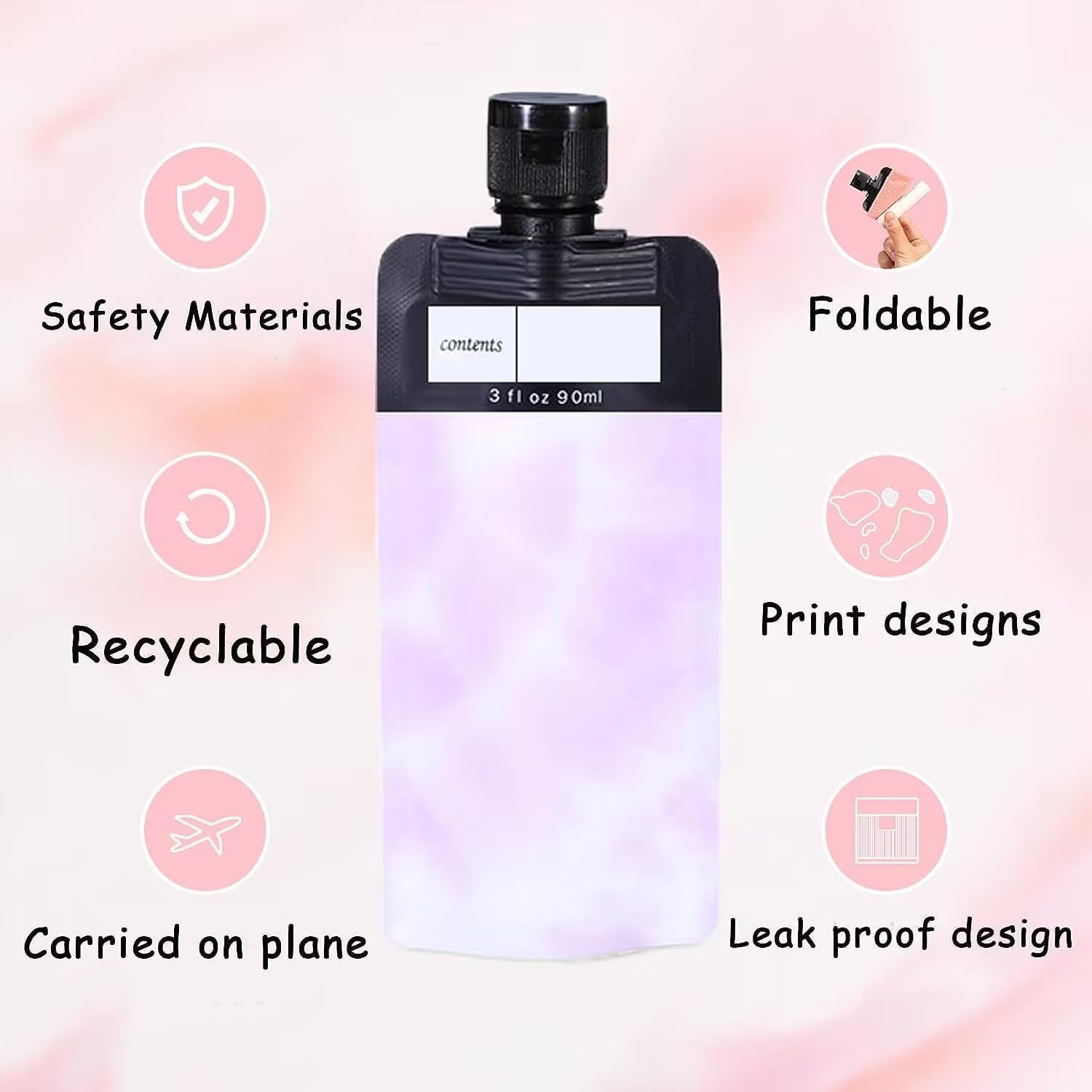 Leak Proof Refillable Compression Bag,6Pcs Leak Proof Refillable Squeeze Pouches Travel Pouches,Refillable Travel Pouches Proof Refillable Squeeze Pouches Portable Travel Fluid Makeup Packing Bag,90Ml image number 3