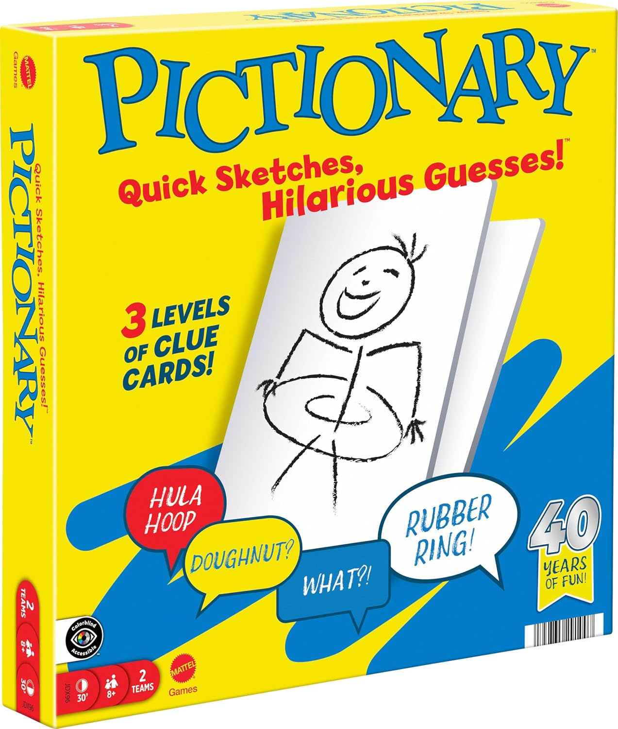 ​Mattel Games Pictionary Family Board Game for Kids, Adults and Game Night for 2 Teams with Erasable Markers, Boards and Sand Timer image number 1