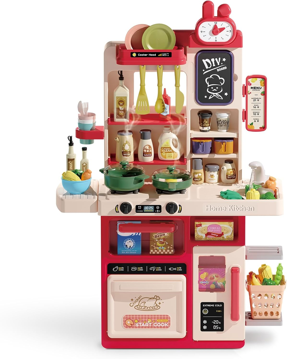 Hitish Kids Kitchen Playset Set, 63PCS Pretend Play Kitchen Toys for Toddlers, Cooking Stove with Steam Sound Light, Play Sink with Manual Faucet, Play Food Accessories for Girls Boys, 33&rsquo;&rsquo;H image number 3