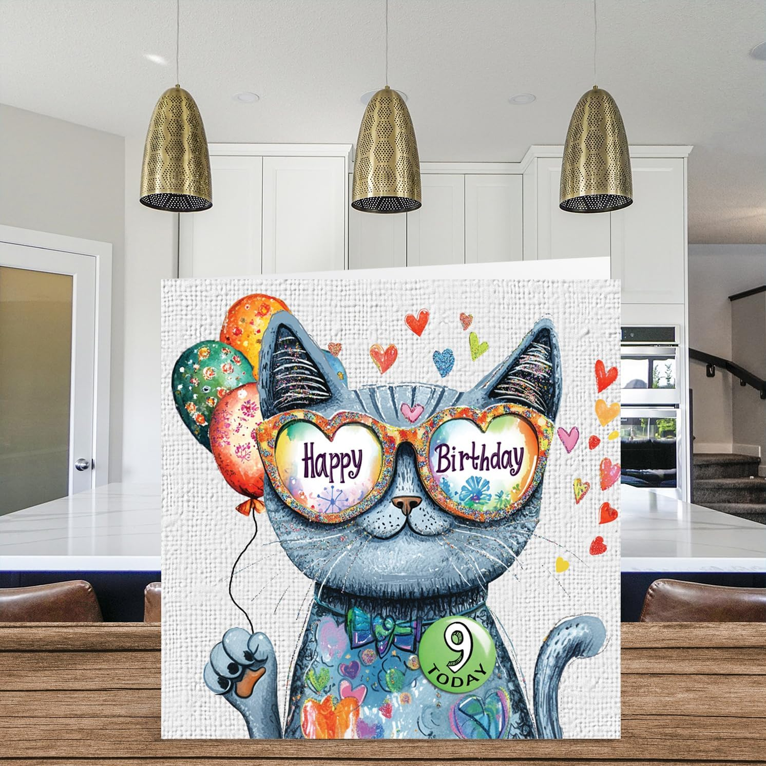 9Th Birthday Card Girl - Purrfect Cat Balloons - Cat Birthday Card for 9 Year Old Girl, Age 9 Girls Birthday Cards Ninth Birthday Card, 145Mm X 145Mm Cats Greeting Card