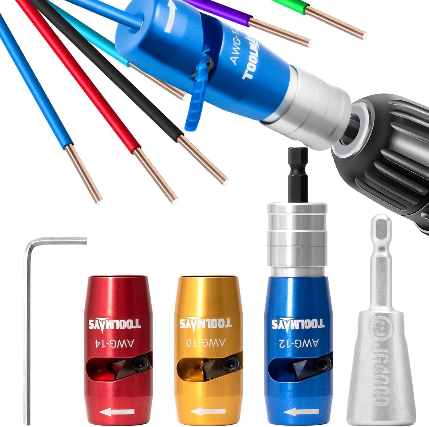 2 Pcs Wire Stripper and Twister for AWG,14-12-10 Gauge Electric Wire Stripper Wire Twister Tool for Drill Set 4In1 Professional Electrician Wire Twister Stripping and Twisting Tool(4Pcsawg) image number 2