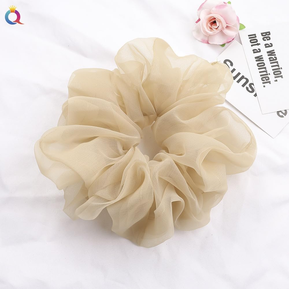 PTNKUIIY Women'S Scrunchies, Pack of 5 Oversized Hair Bobbles, Elastic Hair Bands, Vintage Ponytail Holder, Scrunchies for Long, Fine or Thick Curly Hair, Girls, Beige image number 3