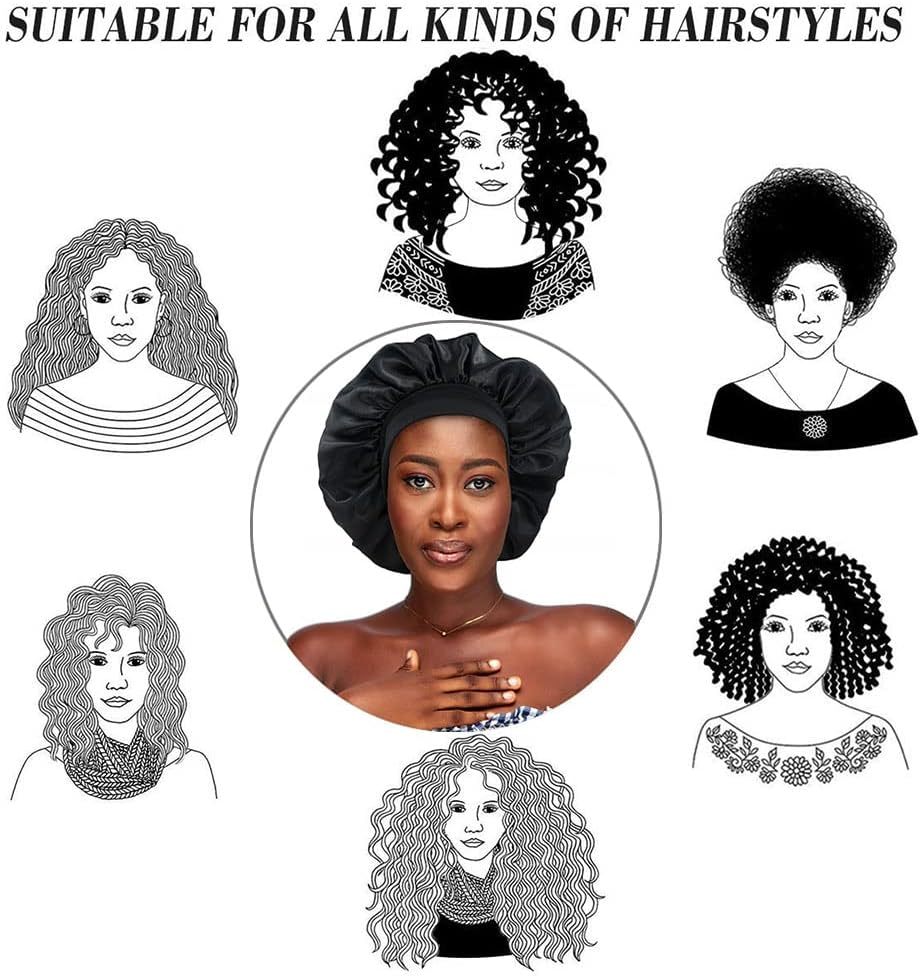 2PCS Large Satin Bonnet,Silk Bonnet Hair Wrap for Sleeping,Sleep Cap with Elastic Soft Band,Big Bonnets for Women Hair Care image number 3