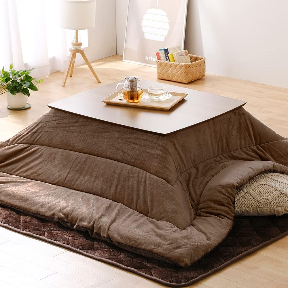 IRIS OHYAMA Kotatsu Futon, Kotatsu Throw Bed Cover, Velour, Brown, Square: 74.8 X 74.8 Inches (190 X 190 Cm)