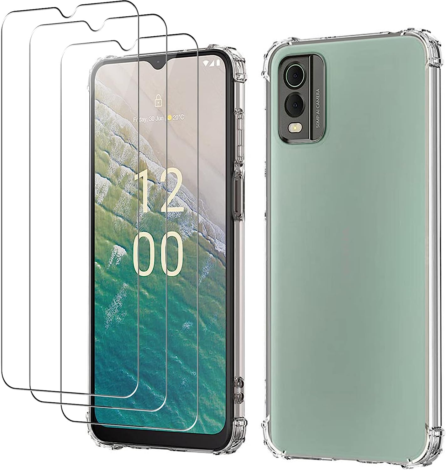 Case for Nokia C32 + [3 Pack] Screen Protector, Electro-Weideworld Ultra Thin Shockproof Soft TPU Clear Protective Case for Nokia C32 image number 4