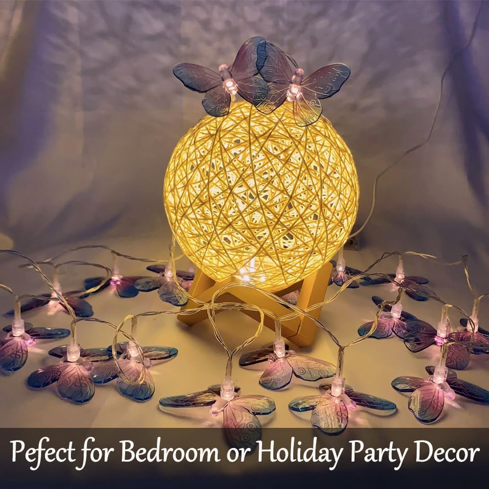 Fielegen 20 LED Butterfly String Lights, 9.84Ft/3 Meter Battery Powered Purple Butterfly Fairy Lights for Home Bedroom Indoor Outdoor Garden Wedding Party Holiday Summer Decoration