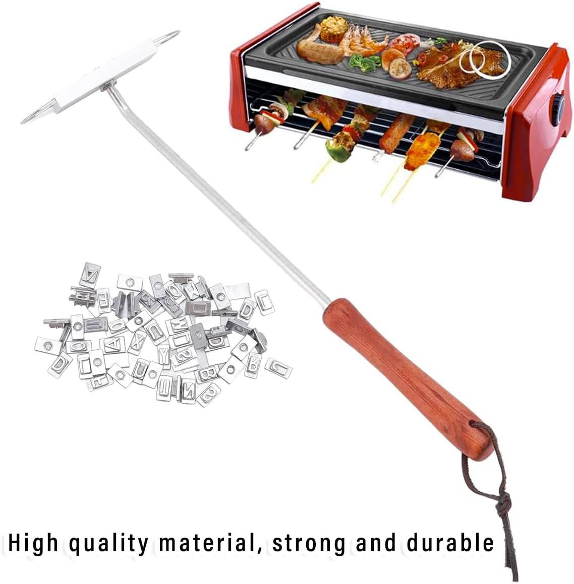 AIMALL BBQ Branding Iron with English Alphabet Letters - Long Handle Customisable Grill Tool for Personalised Barbecue Meat, 16.7In Durable Stainless Steel image number 4