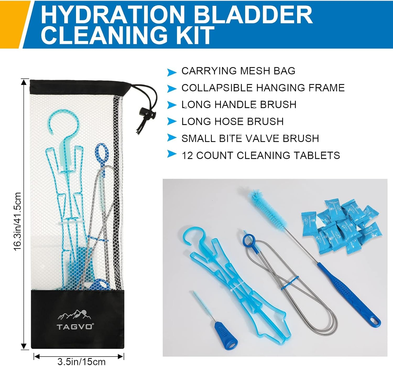 Hydration Bladder Cleaning Kit, 6 in 1 Water Bladder Cleaner Set - 3 Brushes, Collapsible Hanger, 12 Cleaning Tablets & Carry Pouch, Water Reservoir Cleaning Tools for Hydration Backpack image number 4