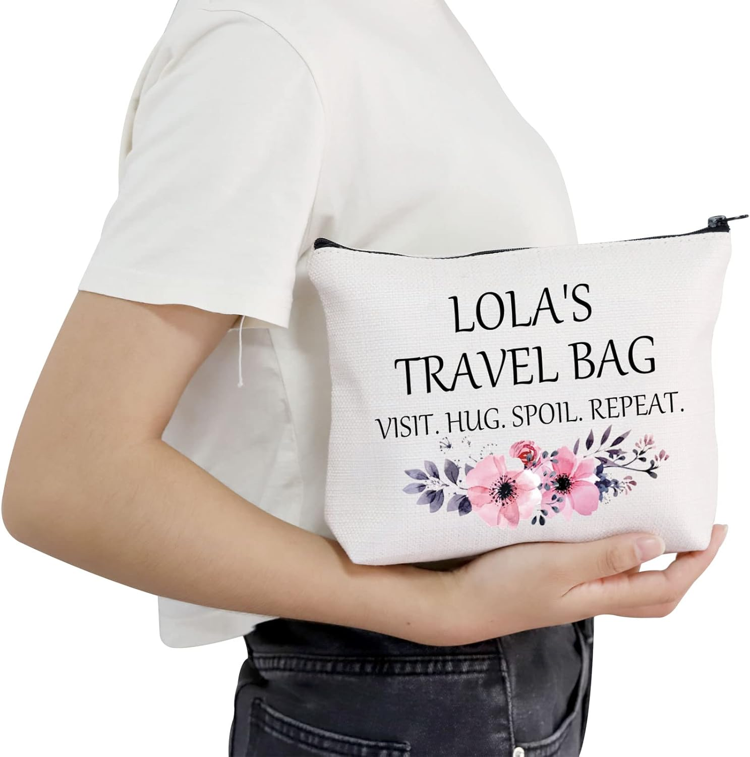 POFULL Lola Gift Best Lola Gift Lola Birthday Gift Lola&rsquo;S Travel Bag Visit Hug Spoil Repeat Travel Cosmetic Pouch, Lola&rsquo;S Travel Bag