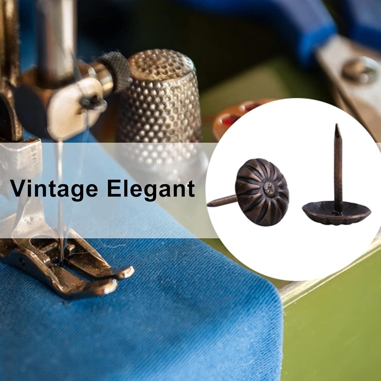 Joyzan Upholstery Decorative Tack, Vintage Furniture Nails Pins round Dome Head Sofa Thumb Tacks Antique Brass Push Trim Nailhead Kit for DIY Home Decor Chair Bed Cork Board Upholstered Wood 100Pcs image number 5