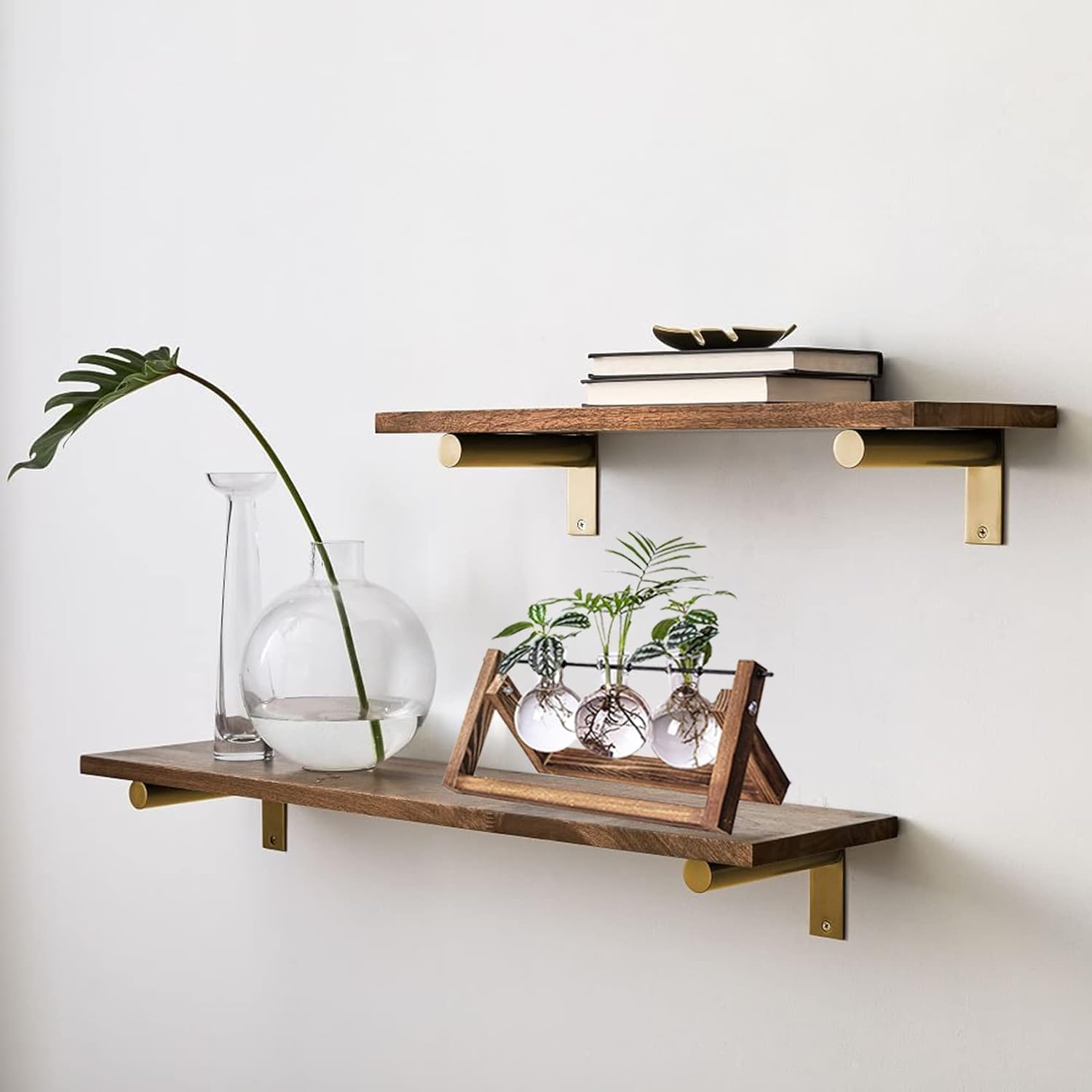 Cozioz Retro Wooden Stand Plant Propagation Station with 3 Glass Vases &ndash; Desktop Terrarium Planter for Hydroponics, Ideal for Indoor Office, Home Decor, and Gifts for Plant Lovers image number 1