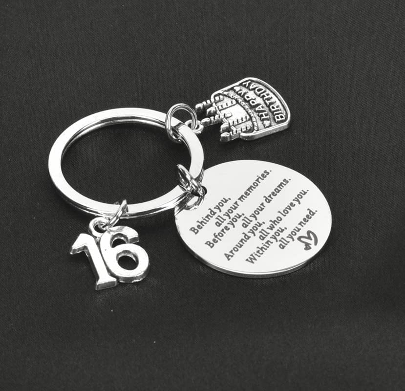 16 Birthday Gift Keychain 16Th Birthday Gifts for Girls Boys behind You All Your Memories Gift Key Chain for Son Daughter 16 Yr Old Boys Girl Birthday Gifts